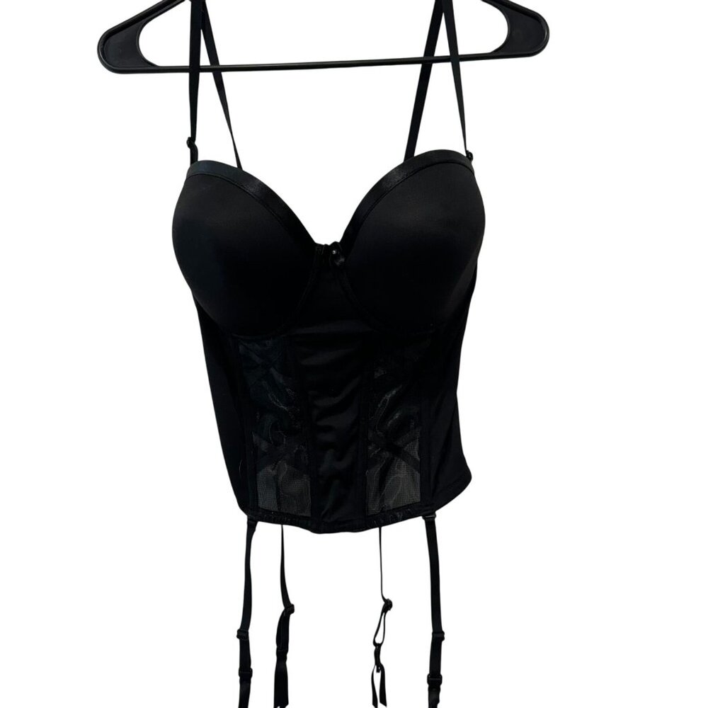 Cabernet Womens Black Lace Corset Bustier With Garters 36D Nylon Spandex